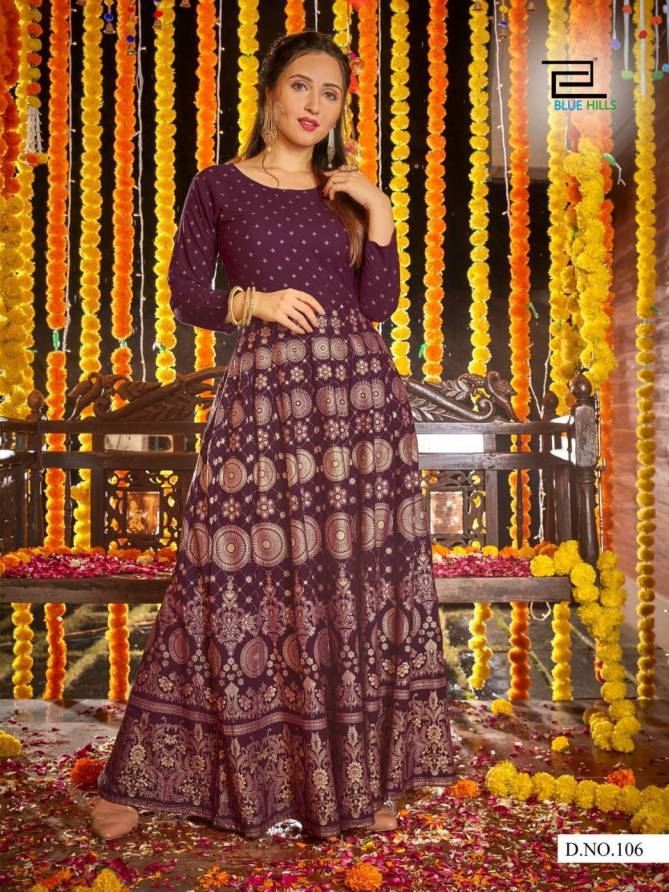 Blue Hills Diwali Night Festive Wear Rayon Printed  Anarkali Long Kurti Collection